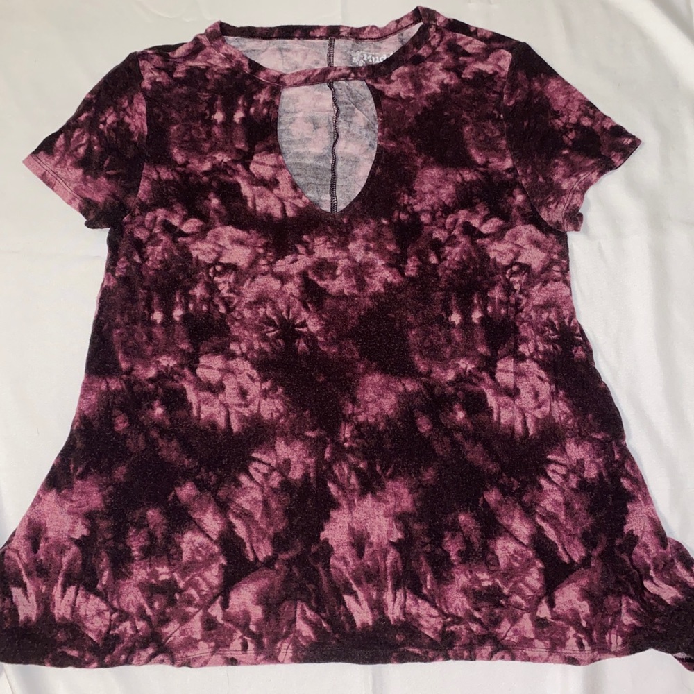 Mudd Purple Tie Dye Top with U Neck Slit